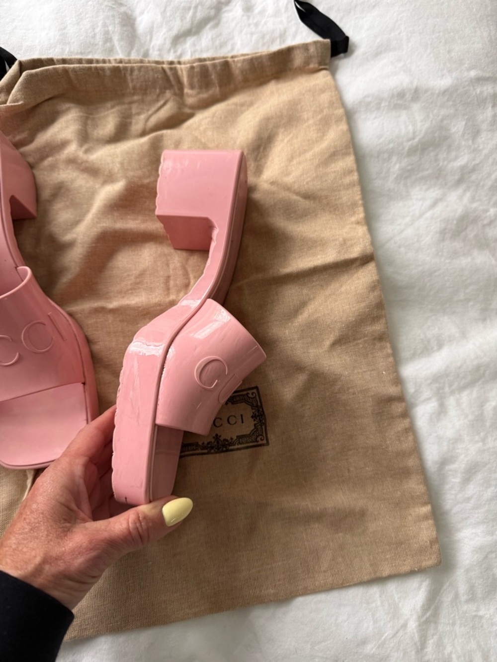 Gucci Double GG Logo Rubber Platform Block Heel Mules Slides Sandals Shoes 38 - Picture 6 of 9
